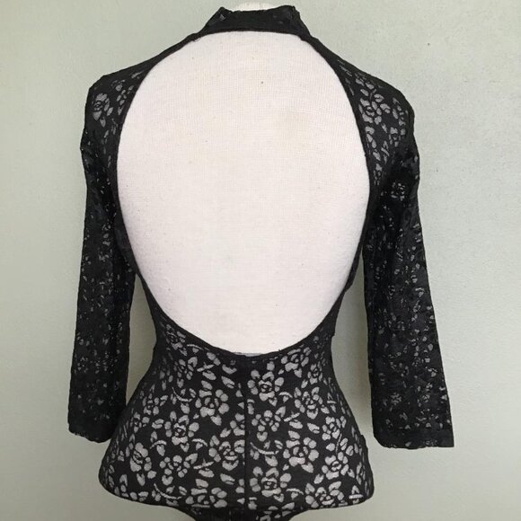 bebe Mock Neck Lace Bodysuit - Picture 2 of 5